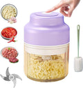 Electric Garlic Chopper, Mini Food Processor, Mini Portable Veggie Chopper with 4/6 Stainless Steel Blades, Rechargeable Small Food Processor for Garlic, Onion, Chili, Ginger, Nuts (Purple, 250ML)