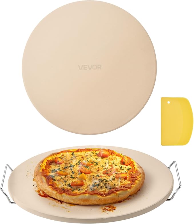 VEVOR Pizza Stone, 16 in Round Pizza Stone, 0.67" Thick Extra Large Baking-Stone with Rack Stand, 1450℉ Heat-Resistant Cooking Stones, for Kitchen Oven, Baking Pizzas, BBQ Grill