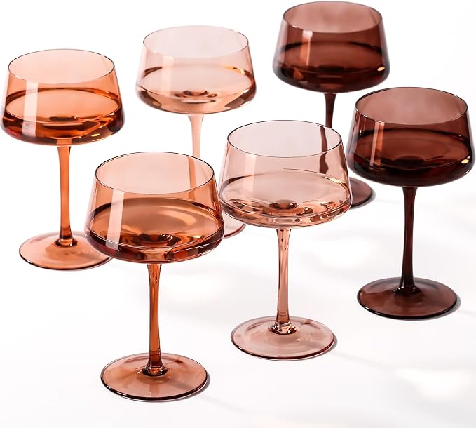 comfit Brown Coupe glasses Set of 6-13 oz Large Capacity Martini Glassware - Amber Colored Cocktail Glasses- 【Hand-Blown】 Colored Champagne Glass-Wedding Gifts