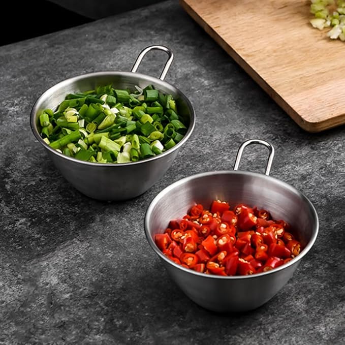 BESTonZON Stainless Steel Colander Bowl with Handle and Basin Food Strainer for Rice Washing Vegetable and Fruit Draining Compact 7.08X5.90X2.95 Inch Kitchen Utensil