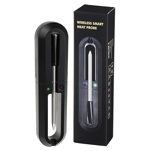Smart Bluetooth Meat Thermometer Probe, Wireless Food Thermometer for Grill Oven BBQ Smoker, 30m Range IP67 Waterproof App Control Alerts Fast Charge LED Indicator Vibrating Alarm Kitchen Cooking Tool