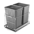 FOHERE Pull Out Trash Can Under Cabinet, 35 QT Double Under Sink Trash Can Waste Container with with Chrome Wire Bottom Mount and Handle, Heavy Duty Garbage Recycling Bin for Kitchen Cabinet, Sink