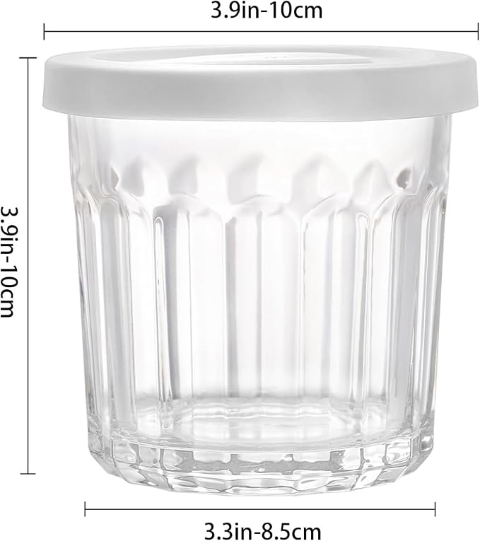 Working Glass Cups with Lids Set of 4,13.5oz Thick Drinking Glasses, Heavy Duty Glass Tumblers, Stackable Food Storage Jars,Clear Picardie Style Glassware