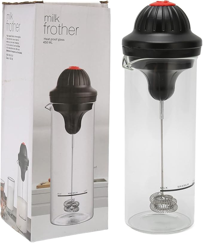 Handheld Milk Frother, Battery Powered Electric Handheld Milk Foam Maker with Heatproof Glass for Egg Cream Coffee