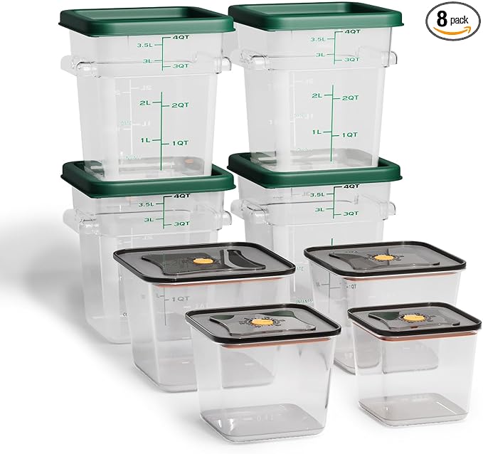8 Pack Food Storage Containers with Lids；BPA-Free Cereal, Rice, Flour, Pasta & Snack Container, Stackable & Durable,Kitchen Pantry Organizer （0.95qt+1.5qt+2.2qt+3.2qt+4 * 4qt）