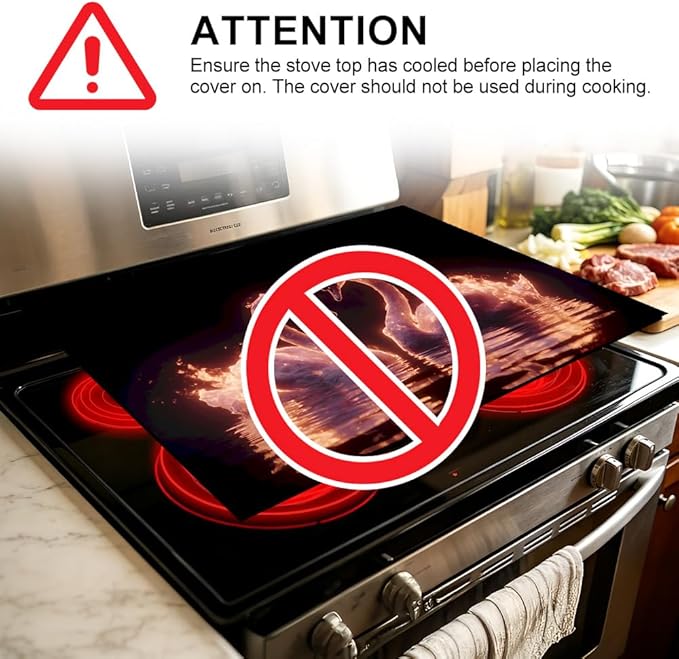 Stove Top Cover for Electric Stove 28.35 x 20.47 Inch Non Slip Stove Mat Glowing Swan Couple Glass Cooktop Protector Kitchen Counter Mat