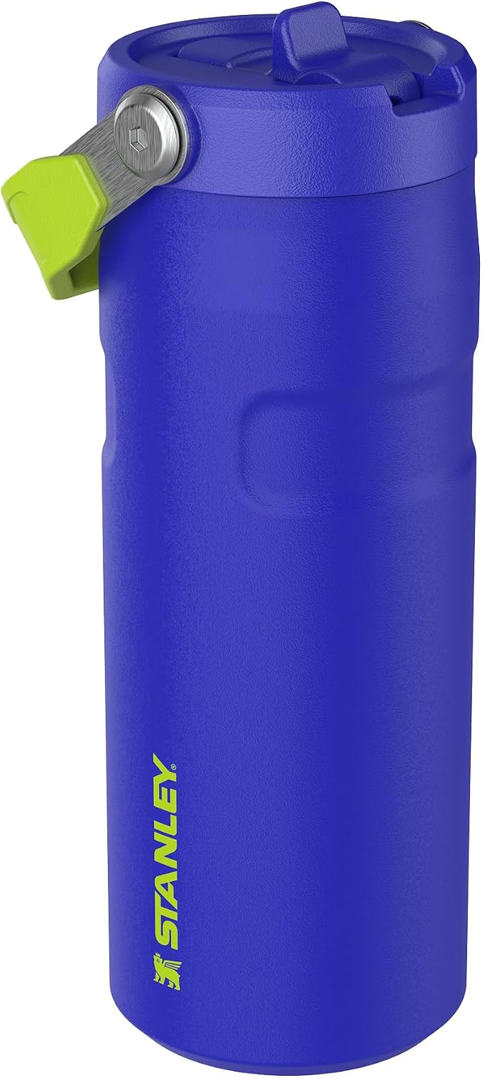Stanley 1913 Flip Straw Drinking Bottle 0.47 L Cobalt Chartreuse | Cools for 8 hours. - 40 hours. ice-cooled, leak-proof, BPA-free, dishwasher-safe