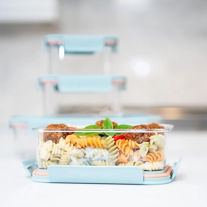 LocknLock Tritan Plastic Bisfree Modular Plus Food Storage Container Set, Lunch, Meal Prep, Stackable, BPA-Free, Leakproof, Microwave, Freezer-Safe, 10 Pieces, 5 Boxes and 5 Lids, Mint