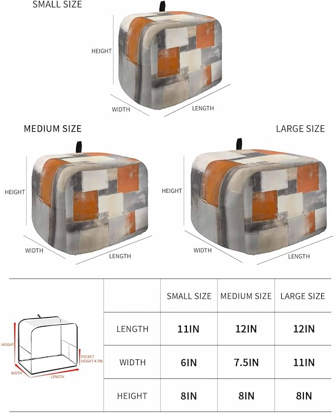 Burnt Orange Grey Toaster Cover 2 Slice, Oil Painting Modern Dustproof Bakeware Oven Protector with Top Hook, Abstract Art Waterproof Small Kitchen Appliance Toasters Dust Cover, 11"x6"x8"