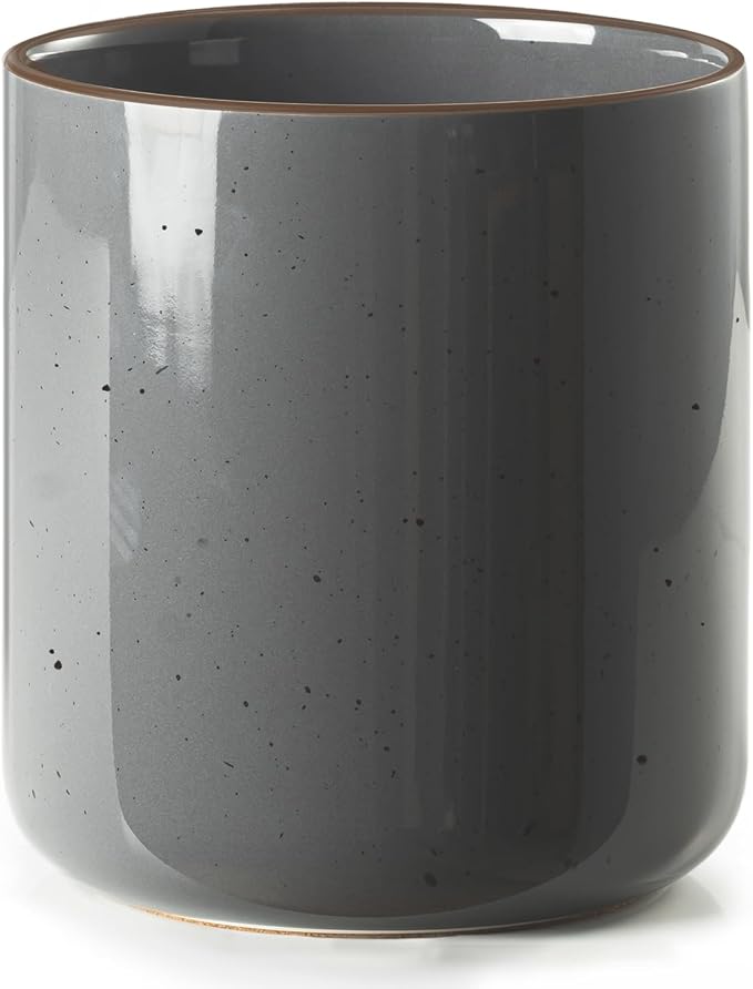 getstar Large Utensil Holder for Kitchen Counter,7.2" Grey Ceramic Utensils Crocks Utensil Organizer for Spatula Farmhouse Kitchen Decor