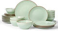 Famiware Venus Plates and Bowls Sets with Trim, 24 Pieces Speckled Stoneware Dinnerware Set for 8, Light Green - Microwave & Dishwasher Safe, Modern Minimalist, Dishes for Everyday & Formal Use