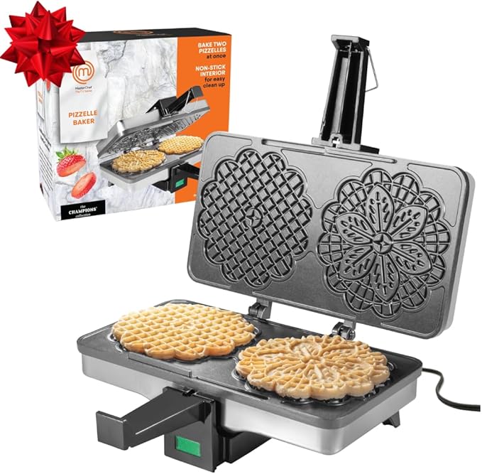 MasterChef Pizzelle Maker- Nonstick Electric Cookie Baker Press, Make Two Homemade 5-Inch Italian Waffle Treats at Once- Breakfast Dessert Iron or Mothers Day Gift for Her- Includes Recipe Guide