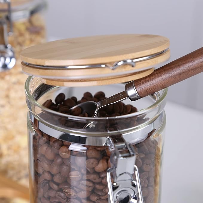 KKC Airtight Glass Nut Storage Jar with Spoon (50 oz / 1.5L) – Large Food Canister with Bamboo Lid for Nuts, Walnuts, Cashews, Almonds – Keeps Snacks Crunchy – Pantry Organization Container