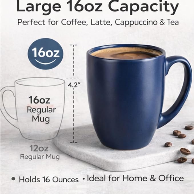 GBhome 16oz Coffee Mugs Set of 6, Large Ceramic Coffee Mugs for Man, Woman, Dad, Mom, Modern Coffee Mugs Set with handle for Tea/Latte/Cappuccino/Milk/Cocoa. Dishwasher&Microwave Safe,Multi-Color