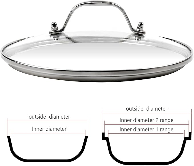 9 Inch Clear Glass Pot Lid for Frying Pan Replacement Cover Can Withstand 356°F (180℃) with Stainless Steel Arch Bridge Handle,Bright Silver