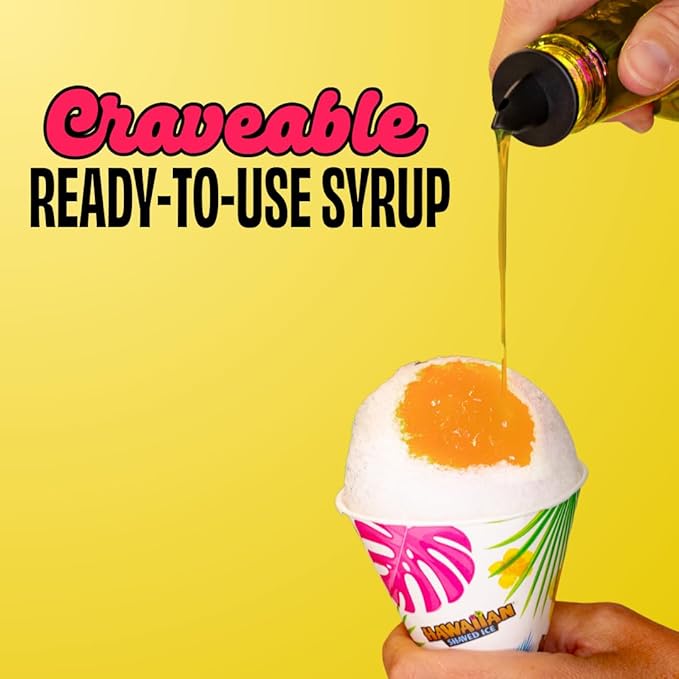 Hawaiian Shaved Ice Pineapple Syrup - Nut Soy Dairy Free - Flavor Fluffy & Crunchy Snow Cones - Shelf Stable - Makes 8 Servings - 16 ounces