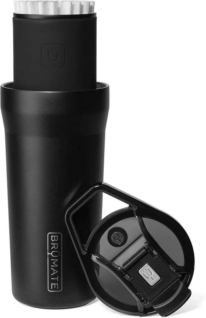 BrüMate Pour Over 20oz Insulated Coffee Mug | 2-in-1 Travel Coffee Maker with 100% Leakproof Lid | Insulated Coffee Tumbler | Travel & Camping | Comes with Filter Dripper | BPA-Free (Matte Black)