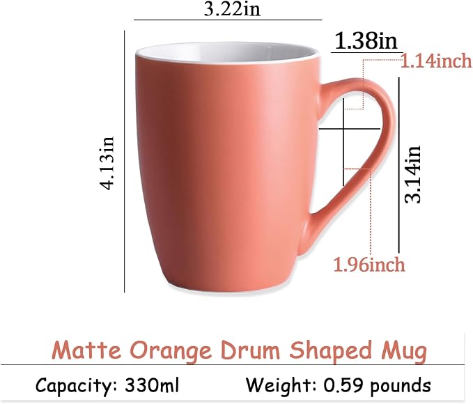Coffee Mugs Set of 6, 12oz Ceramic Coffee Mugs with Handle, Matte Porcelain Orange Coffee Mug for Latte, Tea, Cocoa, Cappuccino, Cups for Women Men for Home Restaurant Mug (Orange)