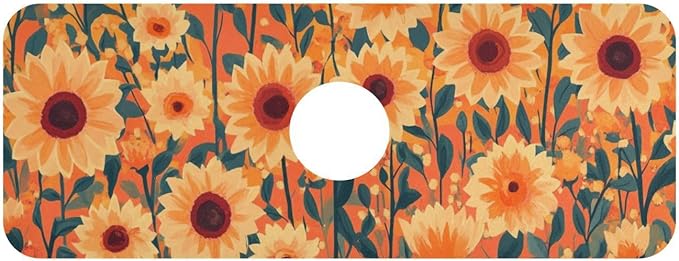 Kitchen Sink Splash Guard 1 PC 14.7 Inch Sink Faucet Mat Splash Guard for Bathroom Countertop Water Absorbent Foldable Cuttable Soft Washable Orange Sunflowers and Poppy Flowers