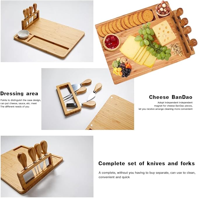 Bamboo Cheese Board and Knife Set,Cheese Platter - House Warming Gifts New Home, Anniversary & Wedding Gifts for Couple, Housewarming Gift New House (Style1)/661, 21213