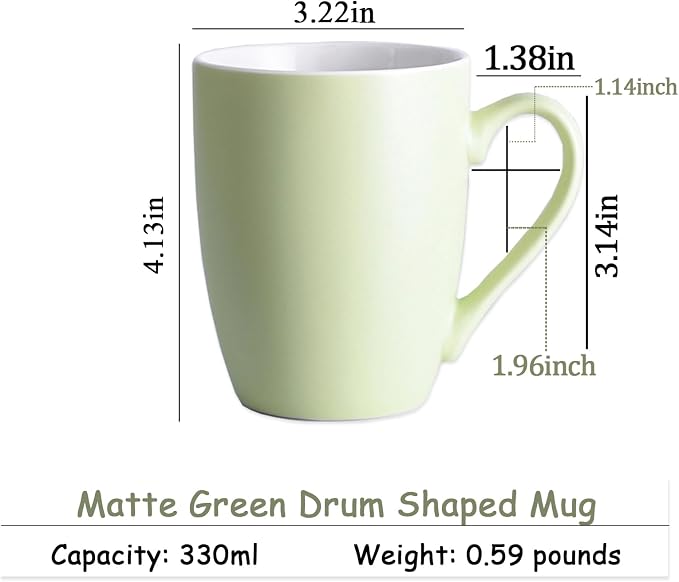 Coffee Mugs Set of 6, 12oz Ceramic Coffee Mugs with Handle, Matte Porcelain Green Coffee Mug for Latte, Tea, Cocoa, Cappuccino, Cups for Women Men for Home Restaurant Mug (Green)