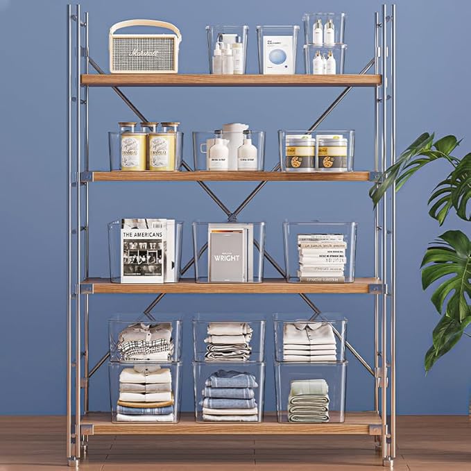 2 Large Lidded Plastic container, Clear Stackable Storage Boxes for Cabinets, Organization and Storage for Shelves Office Bathroom Kitchen (2Large)