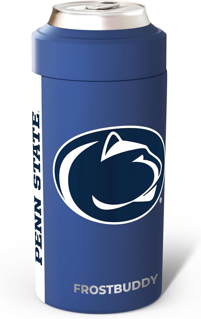 Frost Buddy NCAA Universal Buddy - Fits all - Stainless Steel Can Cooler for 12 oz & 16 oz Regular or Slim Cans & Bottles - Stainless Steel (Penn State Nittany Lions)
