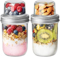ComSaf Overnight Oats Containers with Lids (16OZ+4OZ, 2PCS) On-The-Go Dual-Laryer Yogurt Parfait Cups with Dry and Wet Separation Mason Jars for Chia Pudding Cereal Nut Fruit Meal Prep Salad