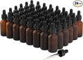 NOOEEISS 48 Pack,1oz Glass Dropper Bottle, Amber Tincture Bottles with Dropper, Pretty Finish for All Kinds of Liquids,Oil Bottles for Hair- Stronger Suction ideal for Leakproof Travel