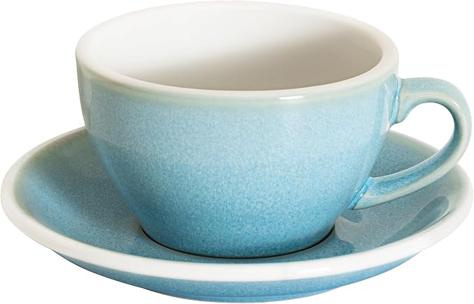 Loveramics Coffee Cup Ceramic, 8 oz Latte Art Cup with Saucer for Cappuccino, Tea, Espresso, Thick - walled stoneware Cappuccino mug Set for Cafe and Barista - Potters Colours (Ice Blue, 8OZ)
