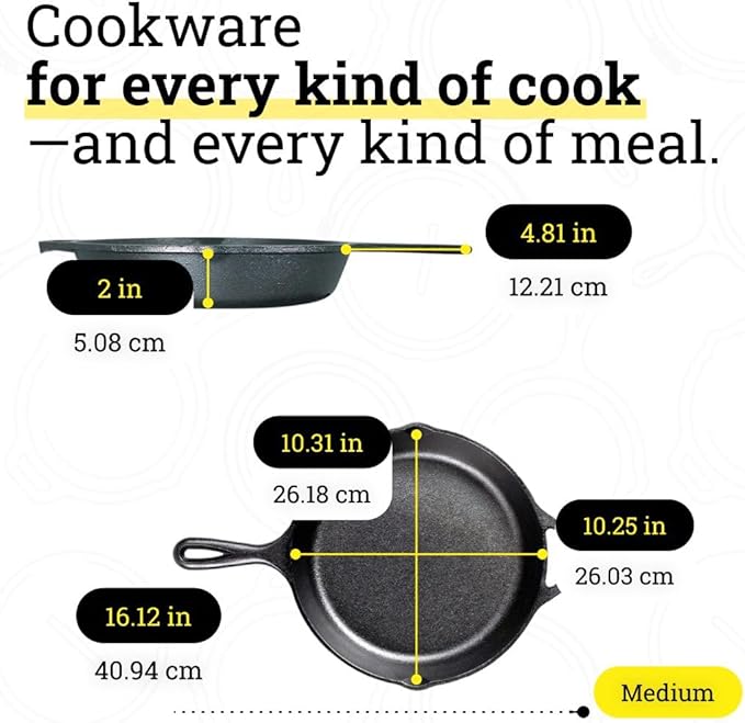 Lodge Seasoned Cast Iron Skillet Set - PFAS-Free, Non-Toxic Cookware - Use with an Oven, Stove, Grill, or Campfire - Naturally Non-Stick & Oven Safe - 8, 10.25 & 12 Inches