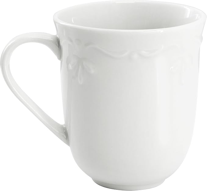 Elama Henryi 16 Piece Embossed Rim Detail Porcelain White Dinnerware Set, Tableware Set, Serveware (16 Piece)