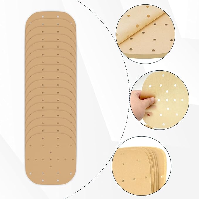 400PCS 6.3 Inch Square Air Fryer Parchment Paper Liners Disposable, Unbleached, Perforated Steamer Liners for 2-5QT Basket Air Fryer, Microwave Oven, Frying Pan, Plate