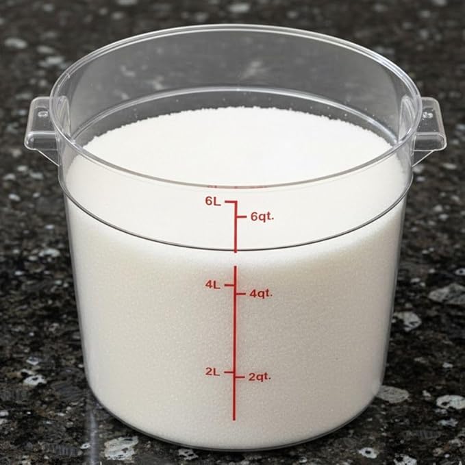 Soro Essentials- 6 qt. Polycarbonate Round Food Storage Container with Graduated Markings Clear Color- Stackable Storage Bin Food Container with Handle for Pantry Organizer Storage Kitchen Fridge