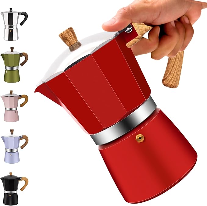 9 Cup Aluminum Moka Pot Classic Stovetop Espresso Coffee Maker 450ml 15oz Coffeemaker Percolator Mocha Pot Greca Coffee Maker Cafe Makers for Italian and Cuban Café Brewing Red