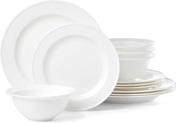 Lenox Dinnerware Set, Studio 1414 Rimmed 12-Piece Set, Service For 4, Bone China Material, Dishwasher & Microwave Safe, Home And Kitchen, Kitchen And Dining, Plates And Bowls Sets (White, 12 Pieces)