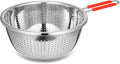 Stainless Steel Perforated Metal Colander Strainer with Long Red Handle Sieve Sifters Use for Kitchen Food Pasta Noodles Spaghetti Vegetables Silver - 10.24 inch (C072-Mer-26)