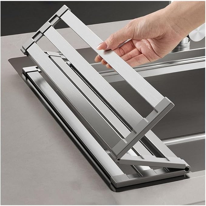 43.5/52.5 in 304 Stainless Steel Expandable Over The Sink Dish Drying Rack, Collapsible Anti-Slip Heat-Resistant Dishes Drainer(W 34cm/13.4in,L 52.5cm/20.7in)