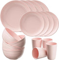 Quatish 32 Piece Plates and Bowls Sets for 8, Unbreakable Dinnerware Sets, Plastic Dish Set for Camping, Dishwasher Microwave Safe, Outdoor Kitchen and Apartment Dorm Dinning RV Essentials, Pink
