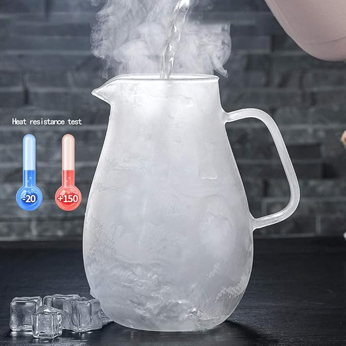 Water Jug 1.8L Glass Water Jug with Stainless Steel Lid for Hot/Cold Juice, Tea, Milk and Coffee, Glass Water Pot with Filter