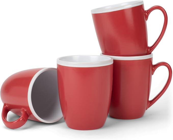 Elanze Designs Solid Color Red White Interior 16 ounce Matte Ceramic Mugs Matching Set of 4