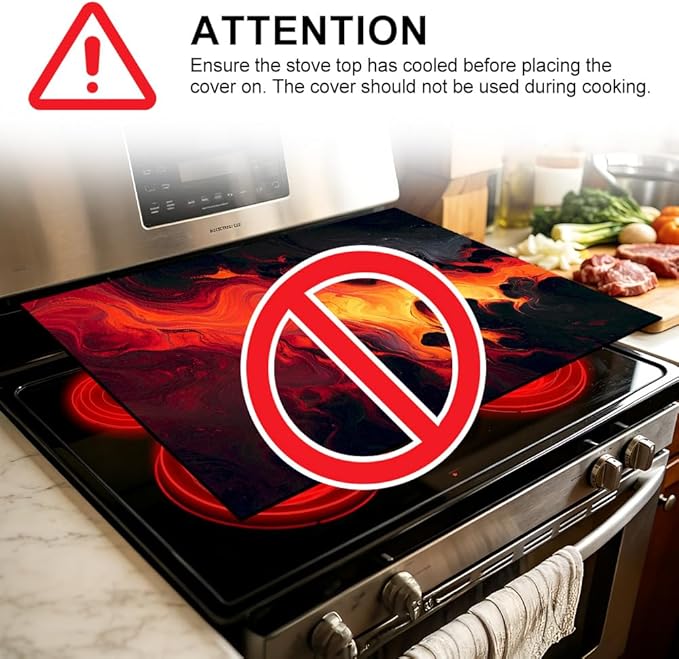 Stove Mat 28.35 x 20.47 Inch Abstract Flame Art with Flowing Red and Orange Motion Dark Contrast Background Expressive Modern Kitchen Decor Style
