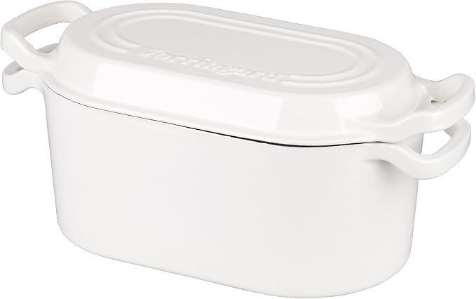 VORRINGARD Oval Dutch Oven Pot with Lid, Enamel Coating Cast Iron Bread Pans for Homemade Sourdough Bread Baking, Cooking, 4 Quart, White