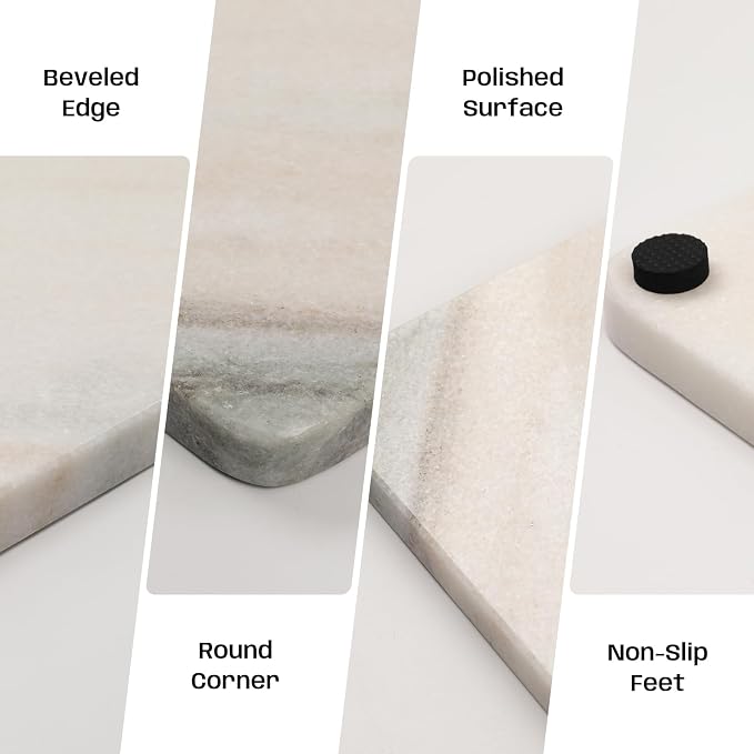 White Marble Cutting Board, 12x20 Inch Large Marble Pastry Board, Stone Slab With Non-Slip Feets-Wedding Gift, Housewarming Gifts, Pack of 1 Piece