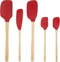 Tovolo Silicone Spatula with Wooden Handle Set of 5 Piece Silicone Kitchen Utensil Set Spoonula Jar Scraper Mini Spatula and Spoonula for Cooking Baking Mixing Folding Cayenne Red