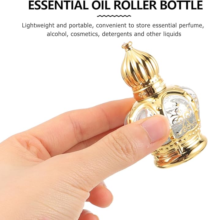 Housoutil 10ml Essential Oil Glass Roller Bottle, 20PCS Refillable Vintage Perfume Bottles, Middle Eastern Style Glass Roll on Dispenser with Cap for Thai Amulet Essential Oil Catholic Baptism