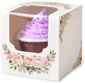 Mothers Day Floral Cupcake Boxes Single with Inserts and Window, Auto-Popup Mini Pink White Cupcake Holders Individual 30 Pack for Mother's Day Treat Wedding Gifts 3.5"