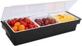 Ice Cooled Condiment Serving Container Fruit Veggie Condiment Caddy Plastic Garnish Station with Lid for Fruit,Ice Cream,Salad Bar-Topping Organizer for Restaurant Supplies (3 Compartments)