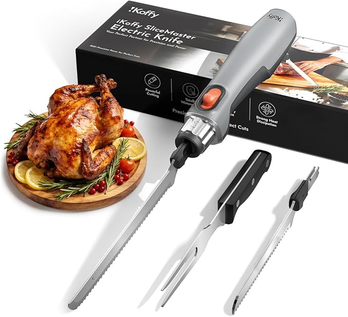 Cordless Electric Knife for Meat Slicing, 45W High-Torque | 420 Stainless Blades, Dishwasher-Safe, Carving Knife for Turkey & Bread, 50-Min Runtime, Type-C Charging, Dual Safety Lock