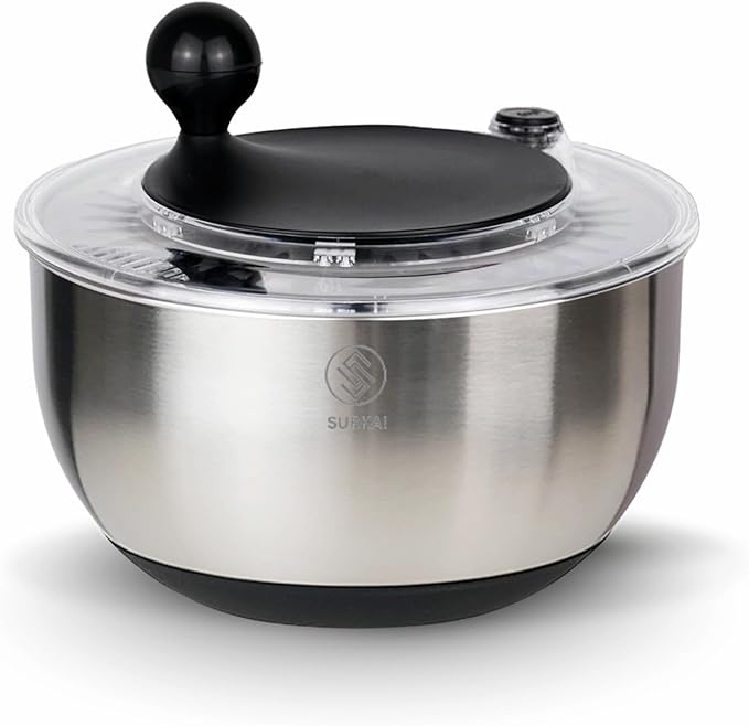 Salad Spinner with 5 Blades – 5L Large Capacity Vegetable Washer & Dryer, Push Button Fast Spin, Built-in Drain System, Stainless Steel Bowl, Non-Slip Base – All-in-One Kitchen Prep Tool